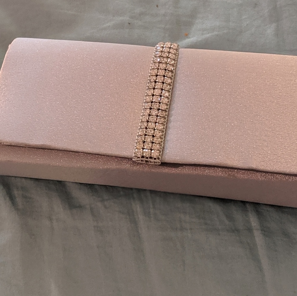 Lulu Townsend Grey Clutch w Rhinestone Accents